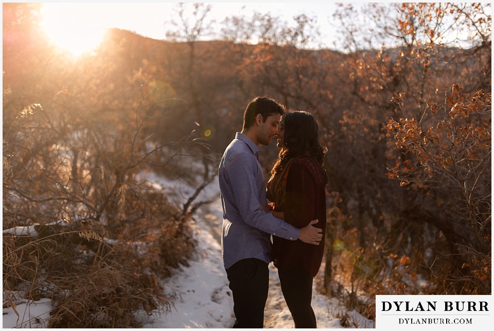 roxborough state park engagement photo session couple sunset kisses