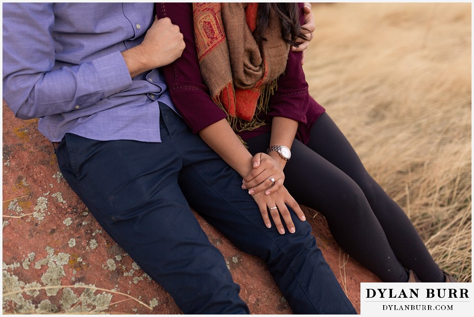 roxborough state park engagement photo session close up of engagement ring