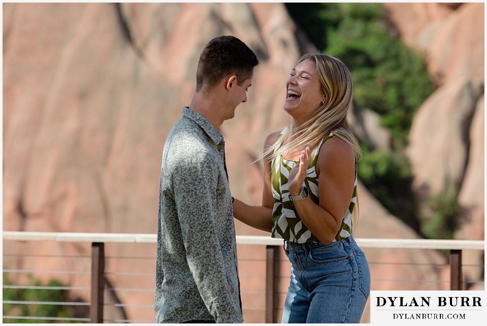 proposal in roxborough state park jumping in joy