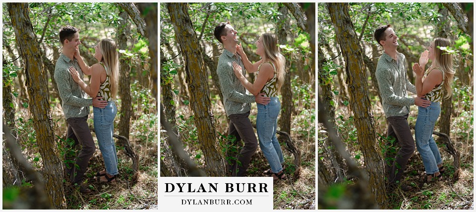 proposal in roxborough state park laughing in trees