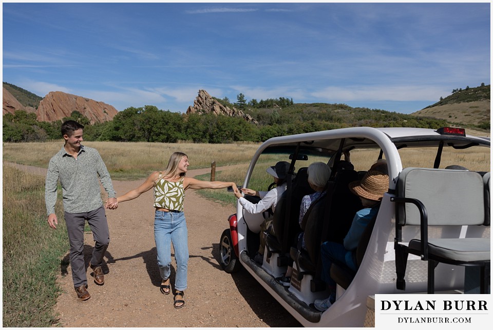 proposal in roxborough state park stopping a tour to show off ring