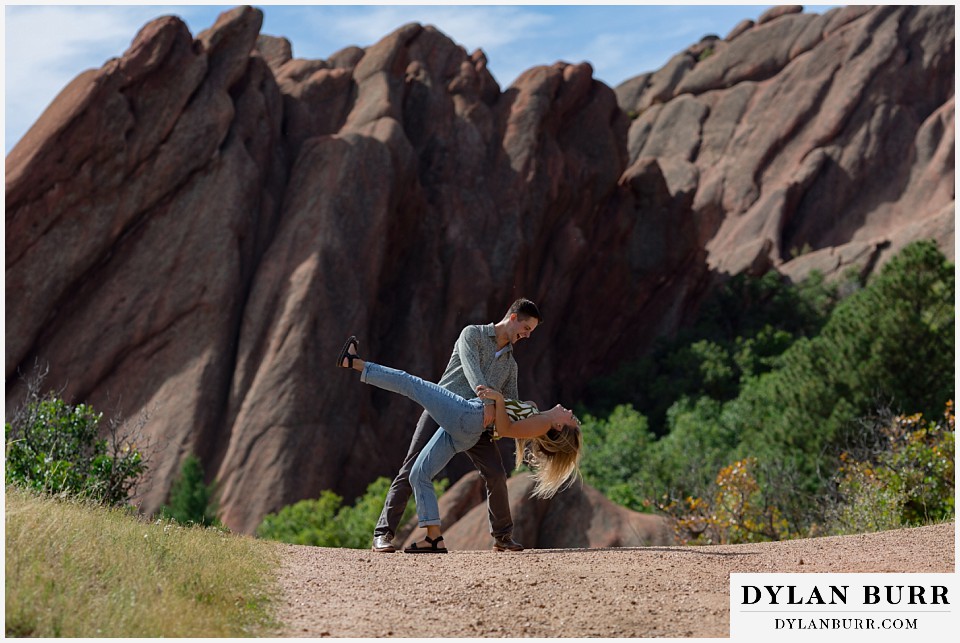proposal in roxborough state park couple having so much fun