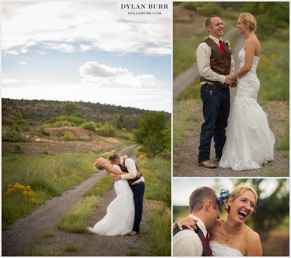 outdoor colorado wedding laughing bride groom montrose co