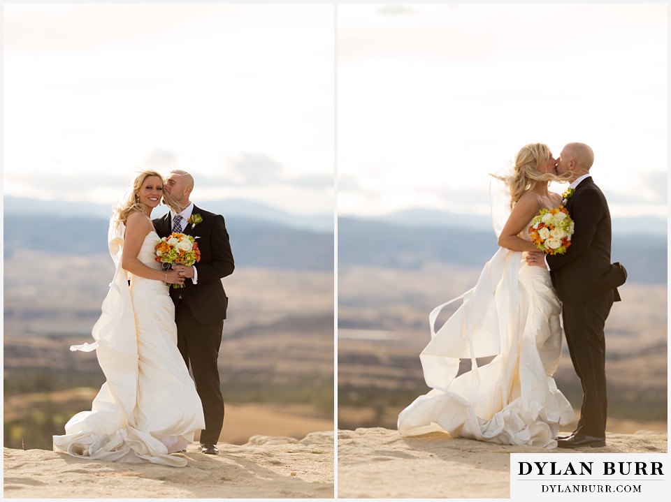 sanctuary golf course wedding bride and groom kissing on mountain top