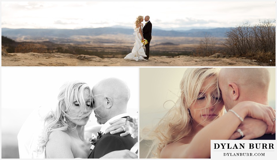 sanctuary golf course wedding bride and groom holding eachother in wind