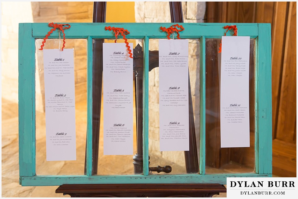 sanctuary golf course wedding seating chart on vintage window