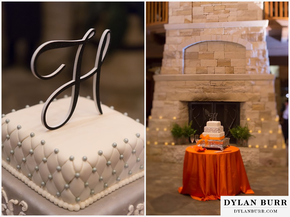 sanctuary golf course wedding cake on presentation table