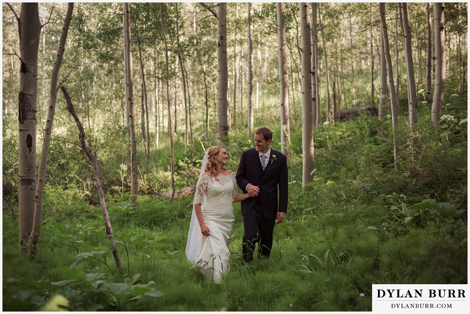 silverpick lodge wedding durango colorado bride groom ferns aspen trees