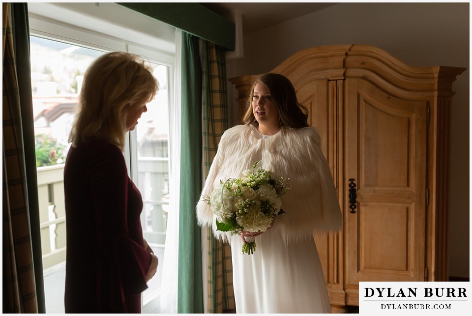 sonnenalp vail wedding bride all ready standing with mother