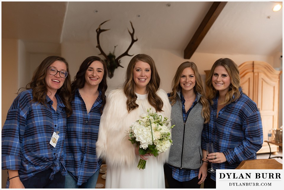sonnenalp vail wedding bride and bridesmaids standing together