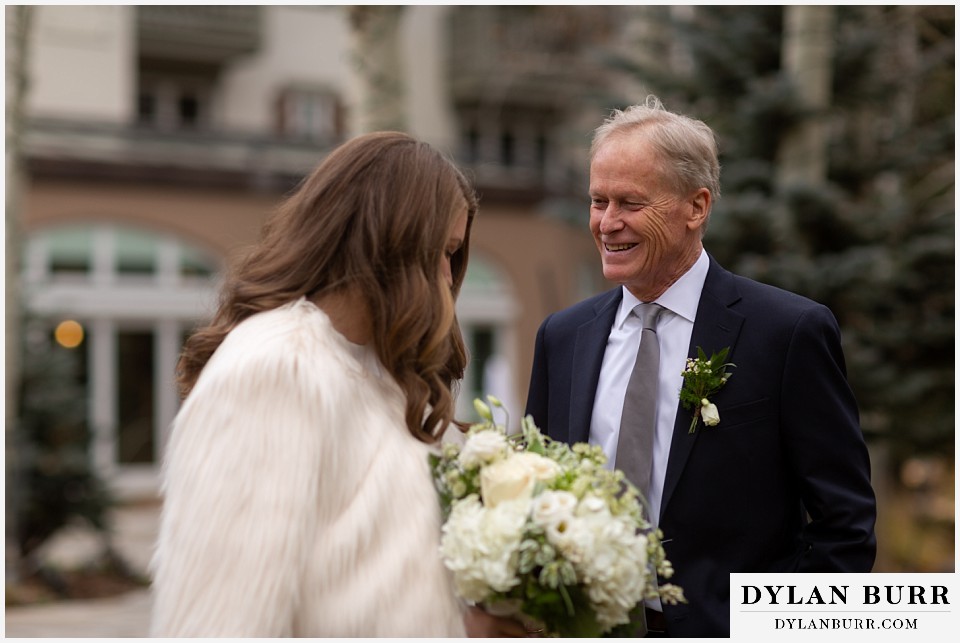sonnenalp vail wedding dad sees daughter for first time before wedding ceremony