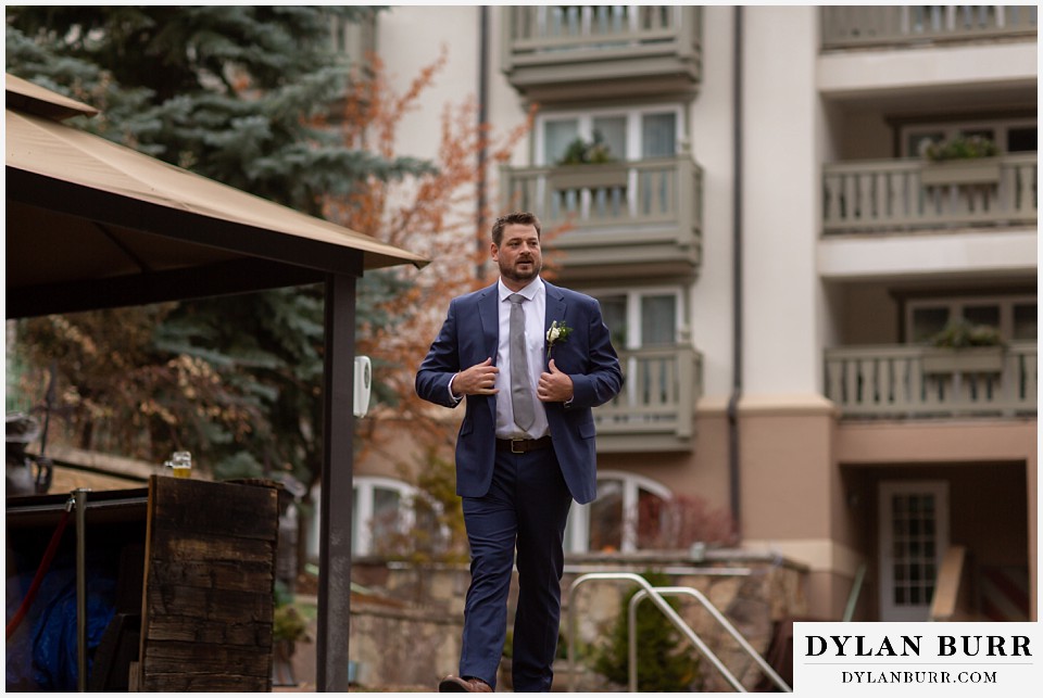 sonnenalp vail wedding groom walking up to bride