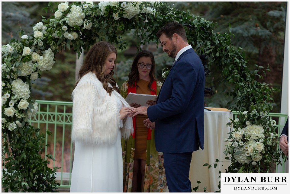 sonnenalp vail wedding bride and groom exchanging rings