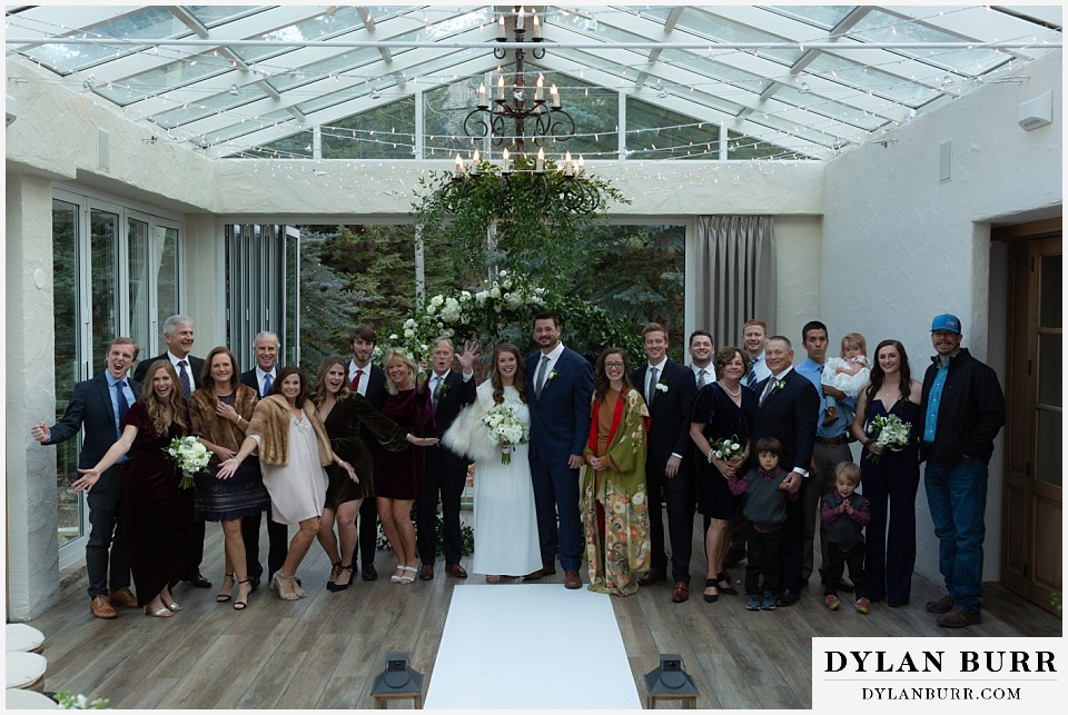 sonnenalp vail wedding bride and groom with all their guests