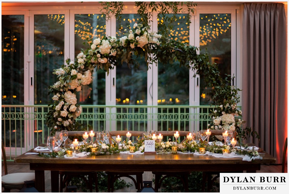 sonnenalp vail wedding head table design with candles