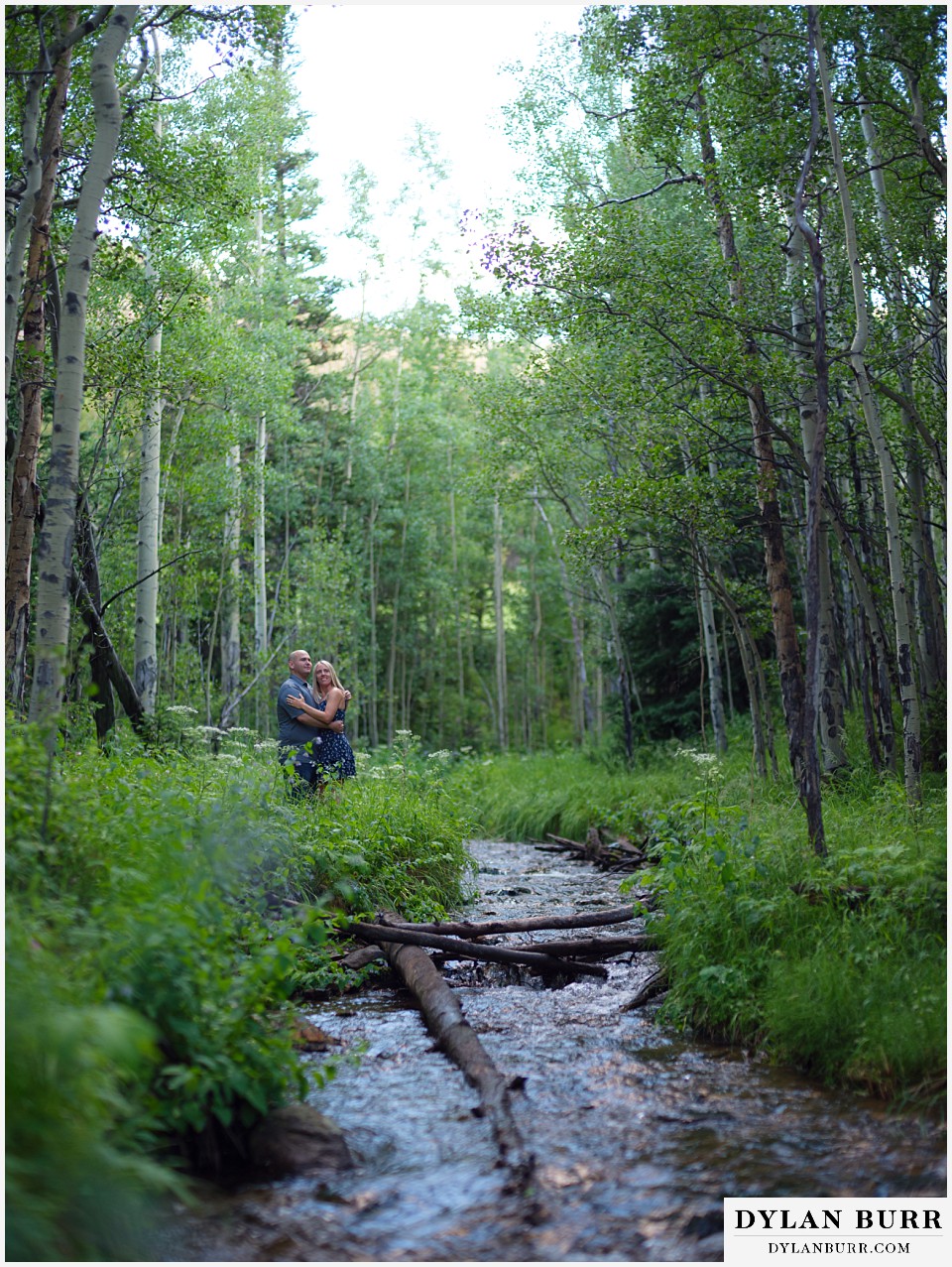 spring engagement photo session in the mountains overgrown creek
