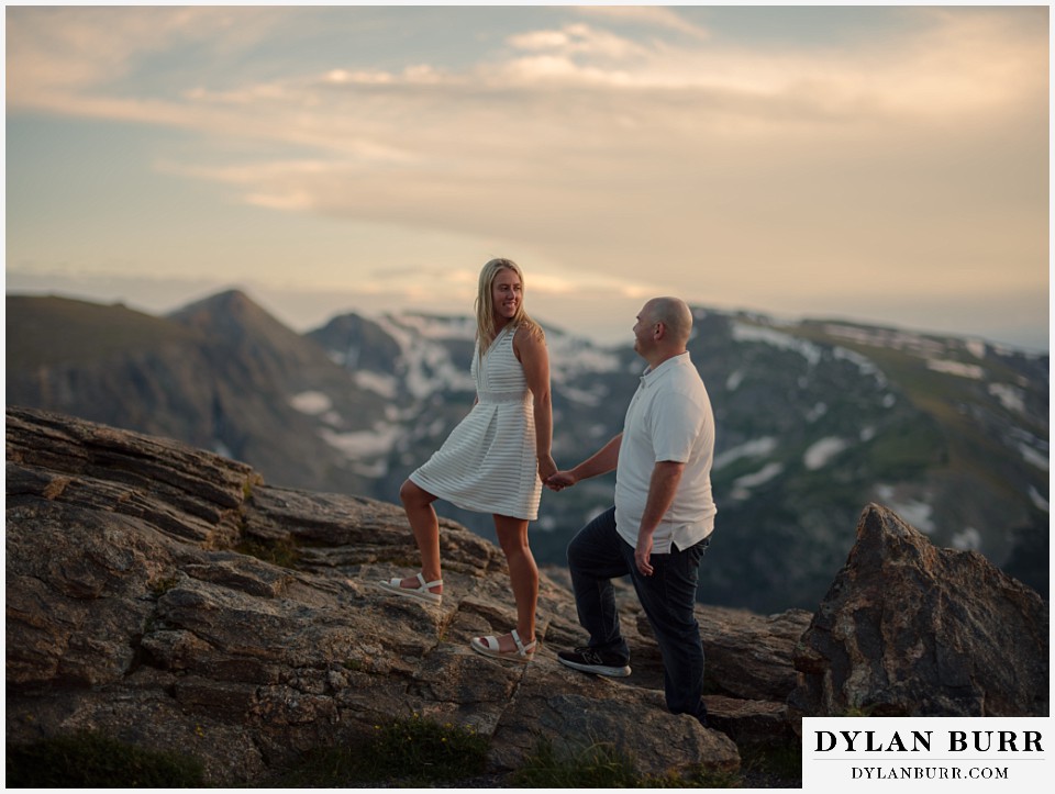 spring engagement photo session along mountain edge