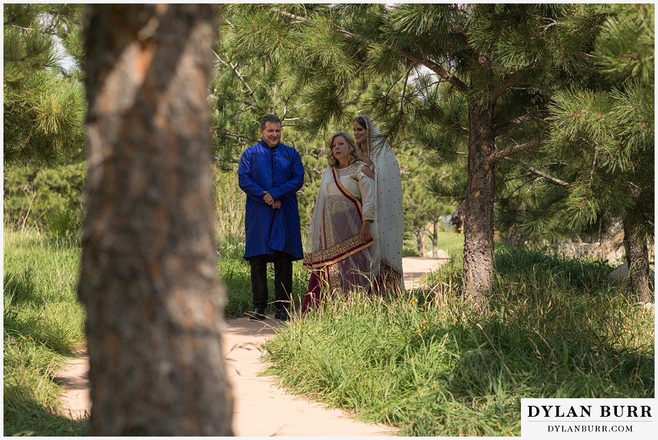 spruce mountain ranch wedding indian wedding bride and parents about to enter ceremony