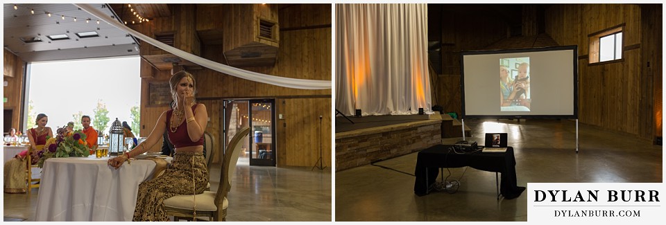 spruce mountain ranch wedding indian wedding bride watching video message from her sister