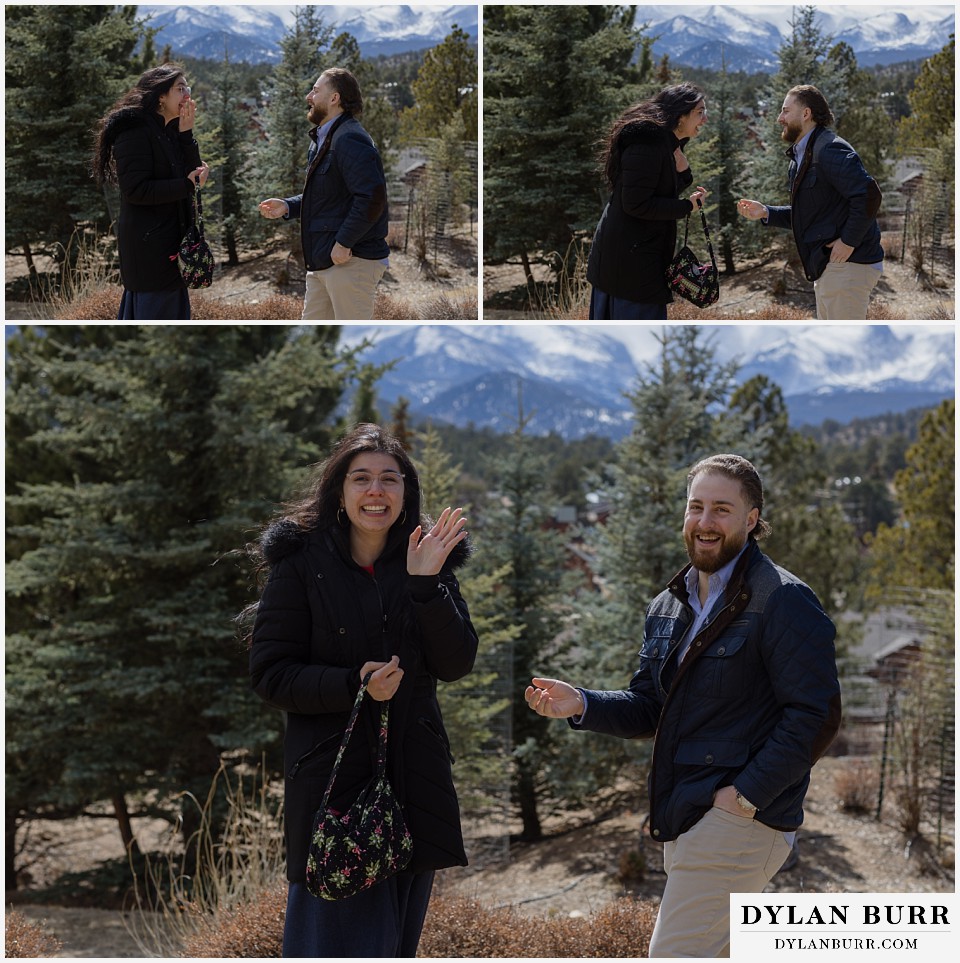 stanley hotel wedding proposal couples realizes the photographer is close