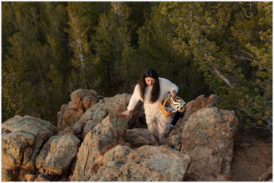 staunton state park colorado elopement wedding bride hiking up mountain