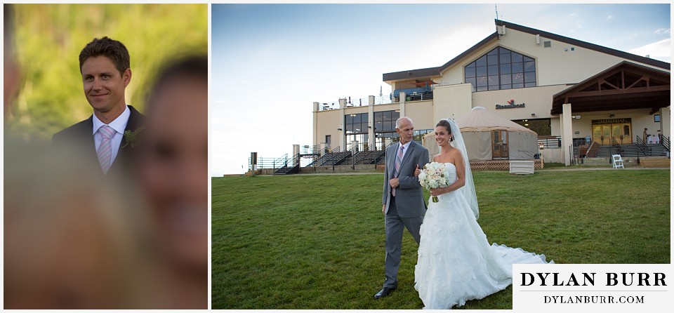 steamboat mountain weddings colorado bride walking down aisle with dad