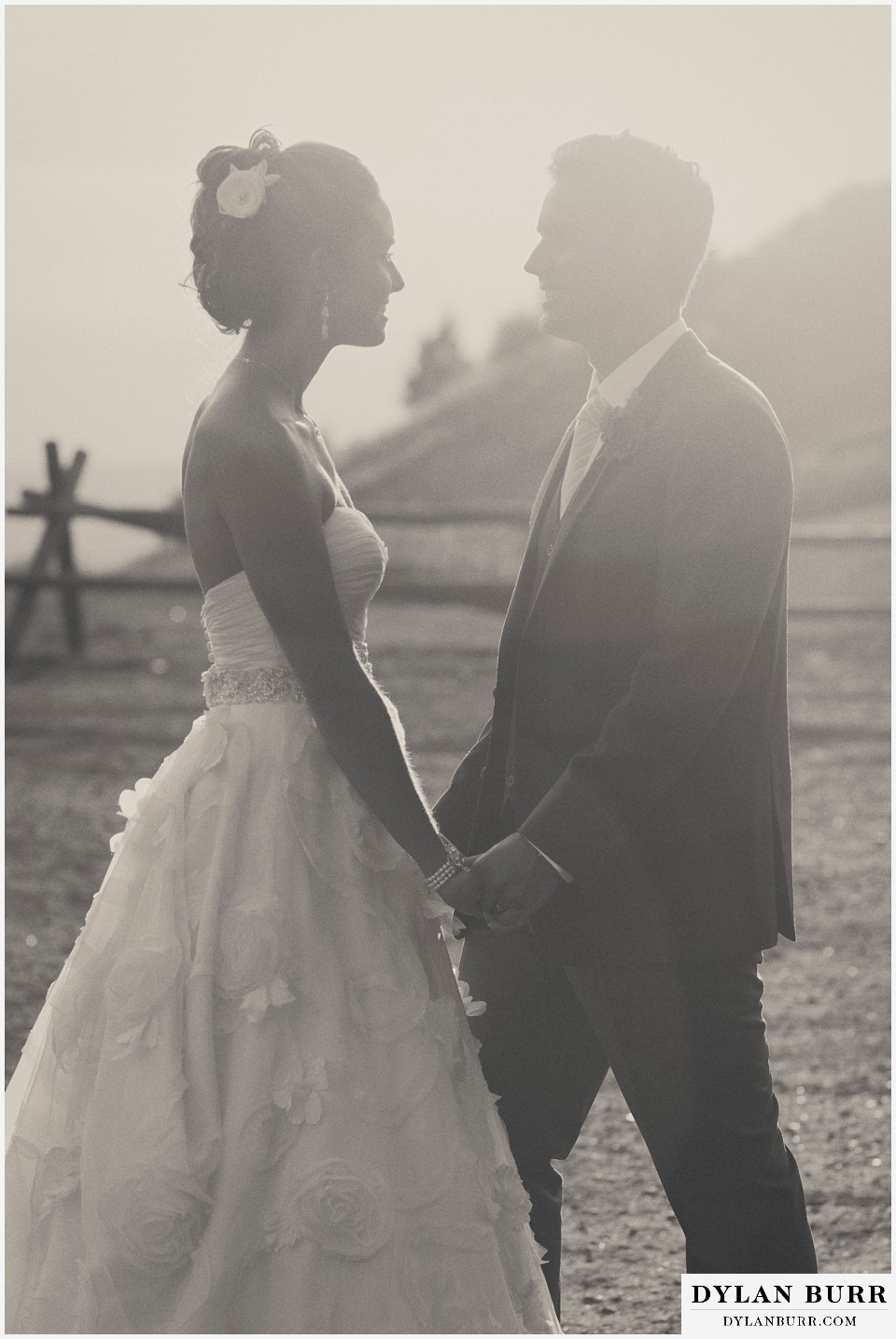 steamboat mountain weddings colorado bride and groom in sunlight black and white