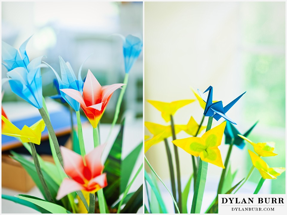 stone mountain lodge wedding origami paper flowers and crane