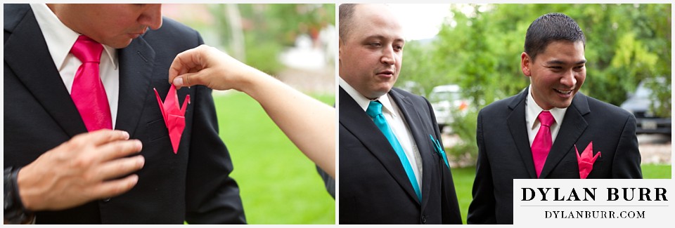 stone mountain lodge wedding origami crane boutonniere