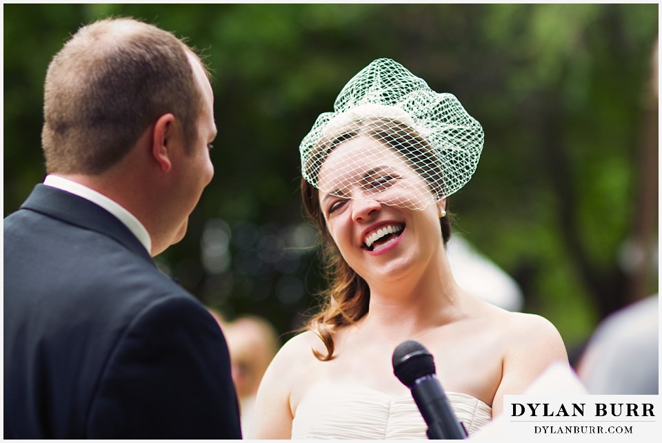 stone mountain lodge wedding bride laughing