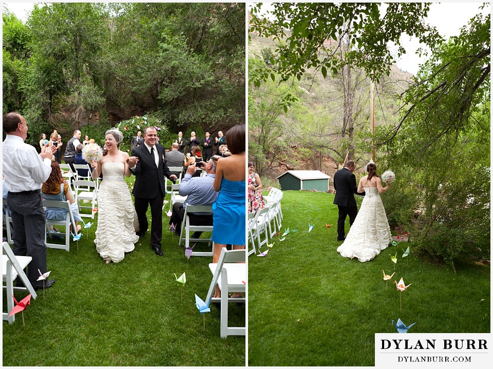 stone mountain lodge wedding bride and groom exiting ceremony