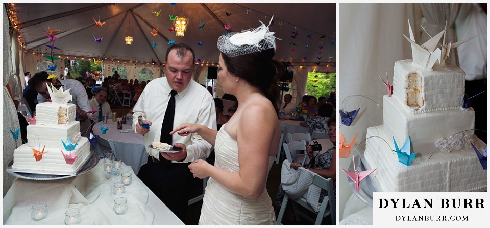 stone mountain lodge wedding bride and groom cutting cake