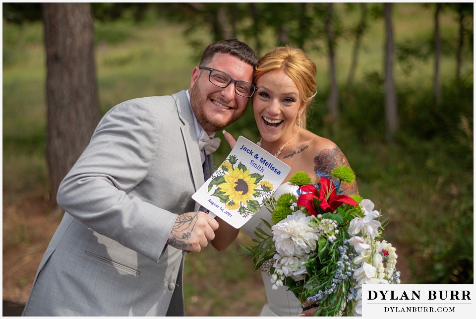 bride and groom with yesterdays wedding card