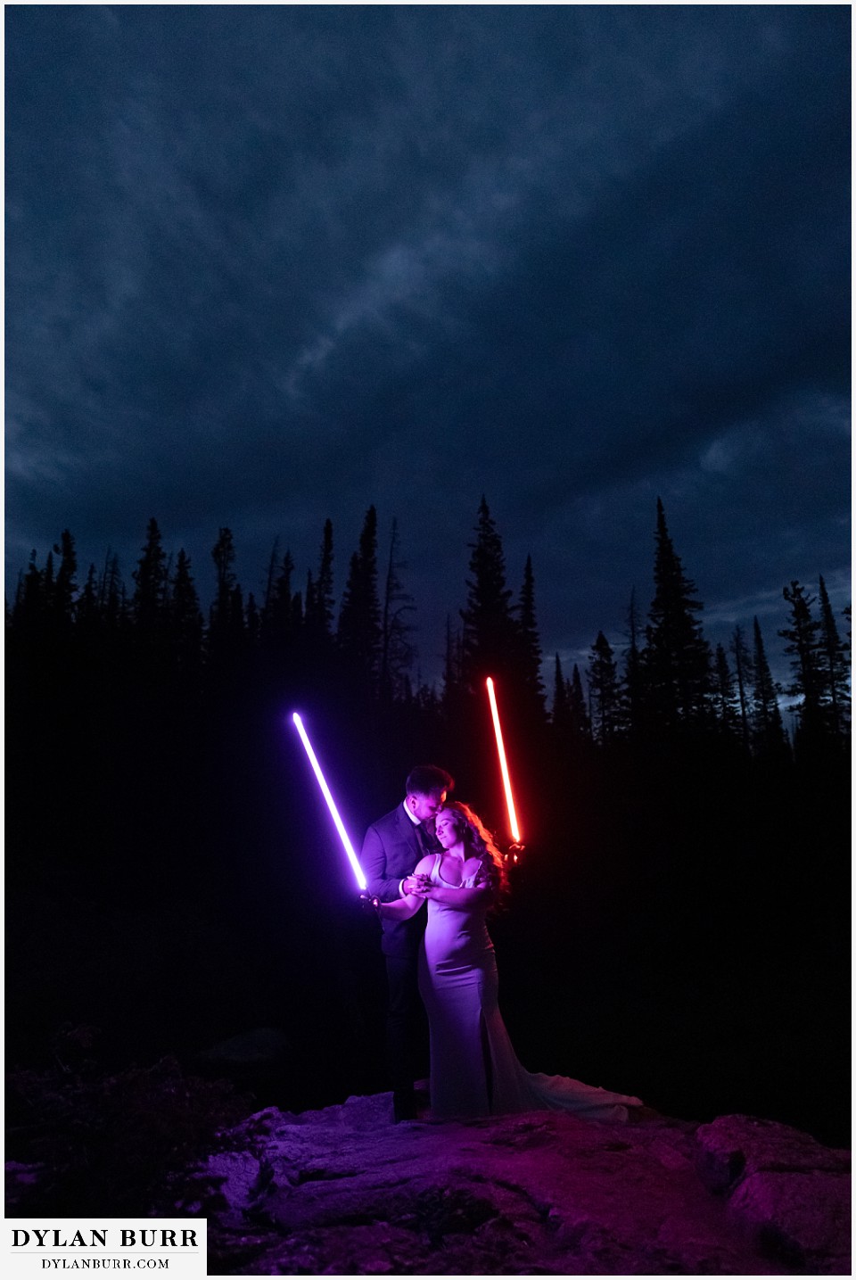 sunrise hike elopement to dream lake lightsabers before sunrise