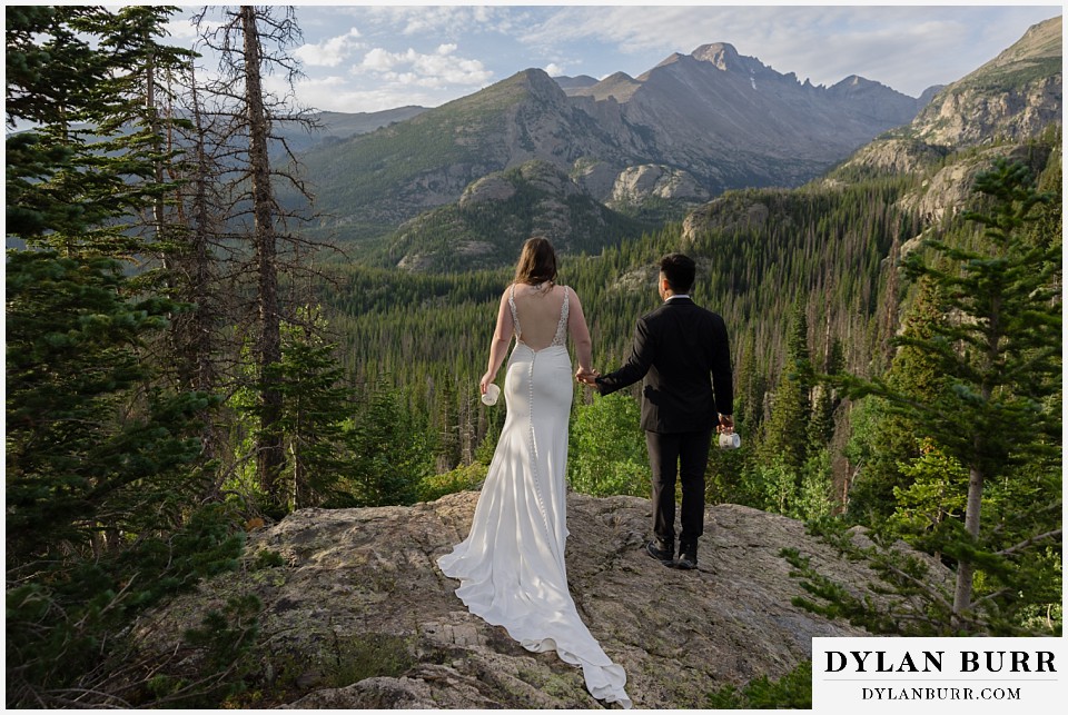 sunrise hike elopement to dream lake overlooking longs peak