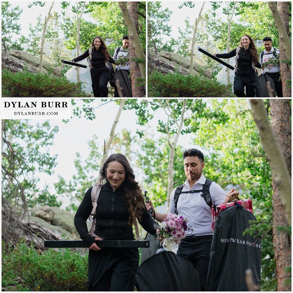 sunrise hike elopement to dream lake all changed and ready to hike down