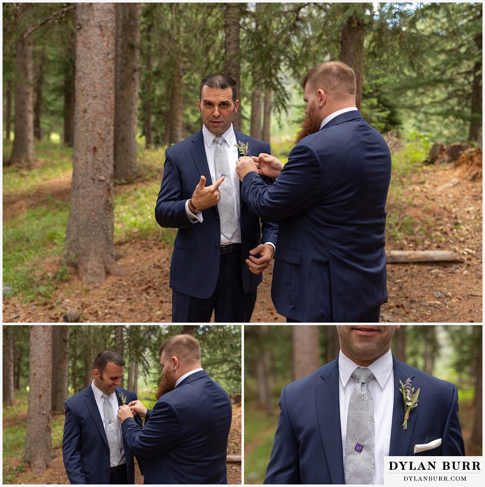 telluride colorado elopement wedding adventure groom putting on boutonniere