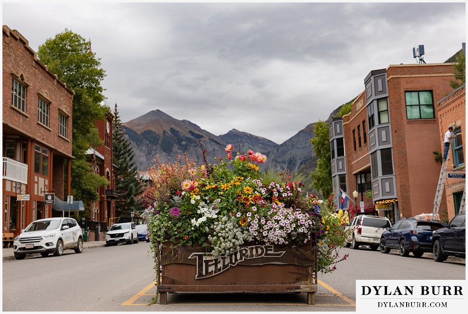 summer flower box on mainstree in telluride colorado during summer