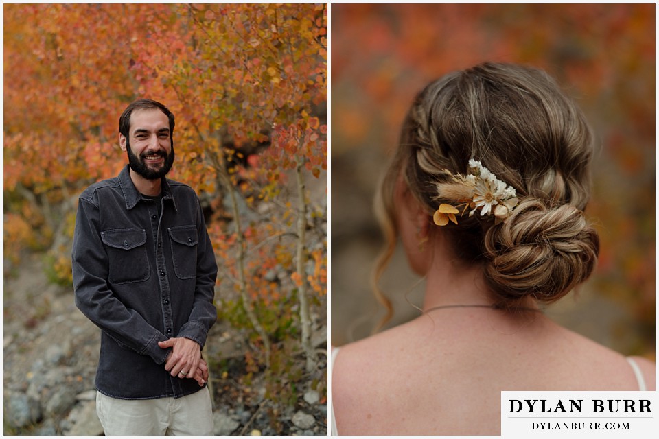 telluride trout lake elopement wedding bride details in fall aspen colors