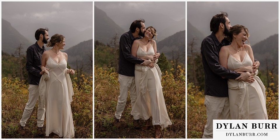 telluride trout lake elopement wedding fun bride and groom photos in rain