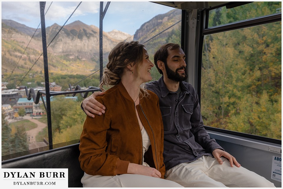 telluride elopement wedding couple riding gondola together