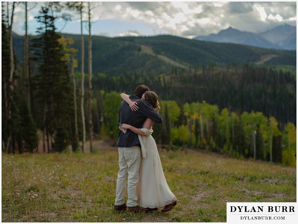 telluride elopement wedding couple hugging after personal vows