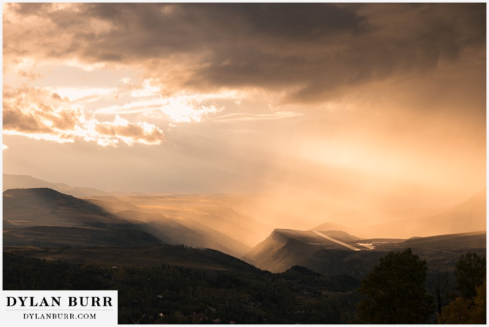 telluride elopement wedding sunset rainstorm with airport runway in distance