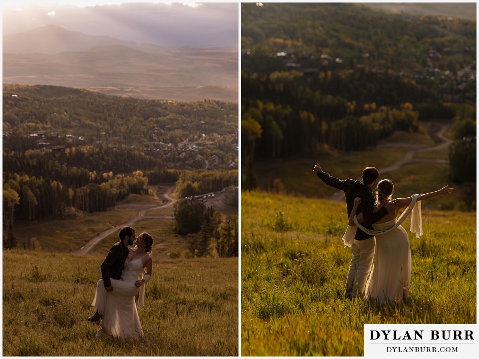 telluride elopement wedding couple enjoying the sunset