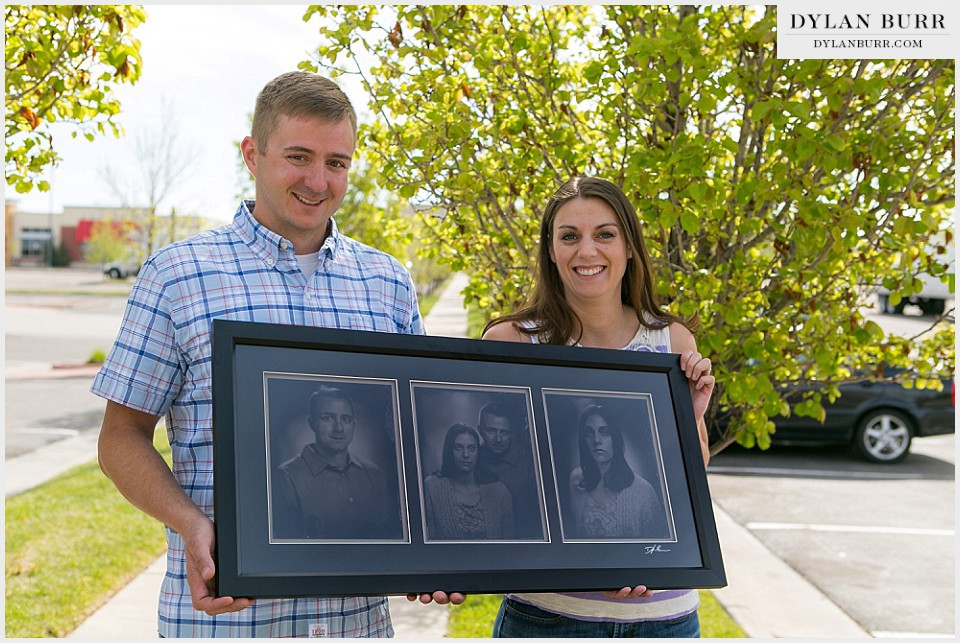 tintype engagement wedding couple holding framed tryptic