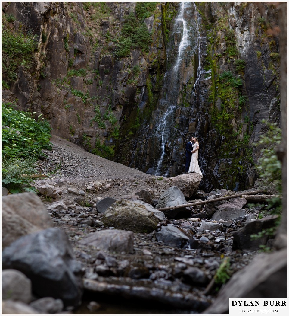 uncompahgre national forest colorado elopement wedding adventure bride and groom panoramic waterfall portrait