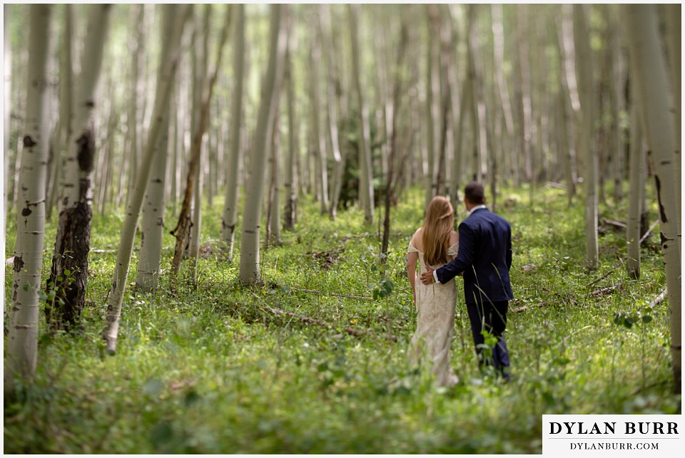 uncompahgre national forest colorado elopement wedding adventure bride and groom in aspen tree grove tilt shift lens portrait