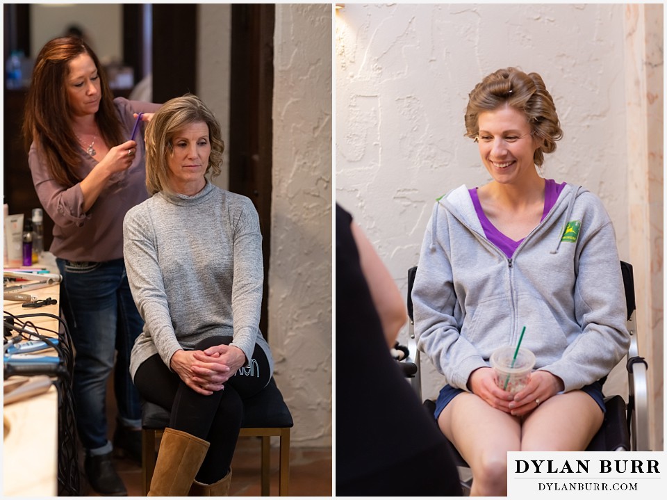 villa parker wedding parker colorado bride and mom getting their hair done