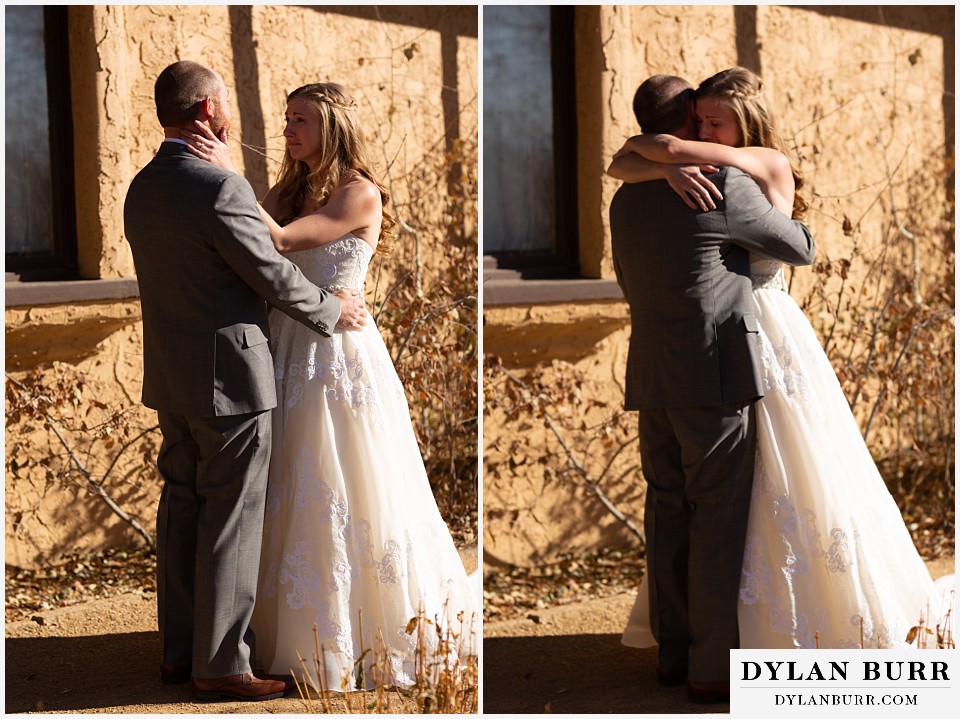 villa parker wedding parker colorado bride and groom having an emotional moment