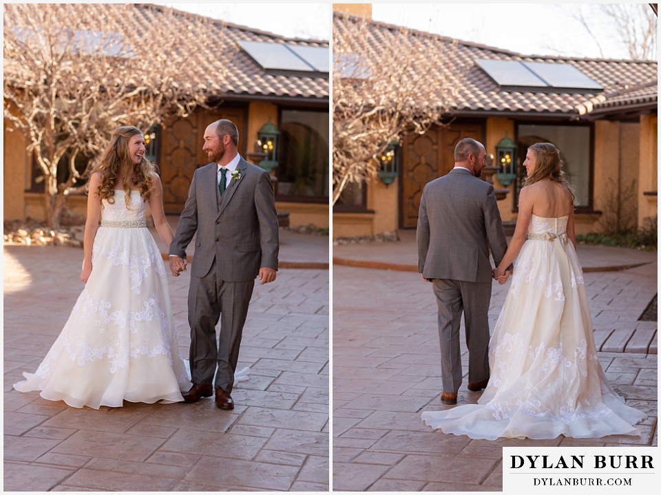 villa parker wedding parker colorado bride and groom walking and coming